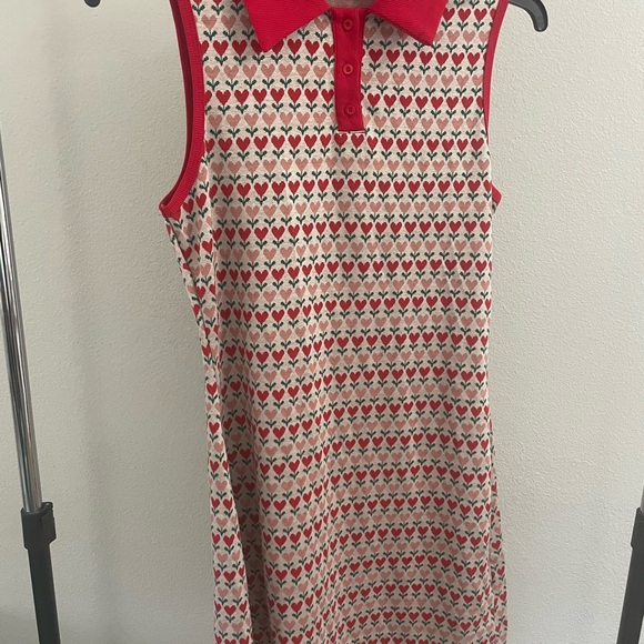 Shien Collared Mini Dress Heart Flowers Red Retro y2k NWT - Picture 9 of 9